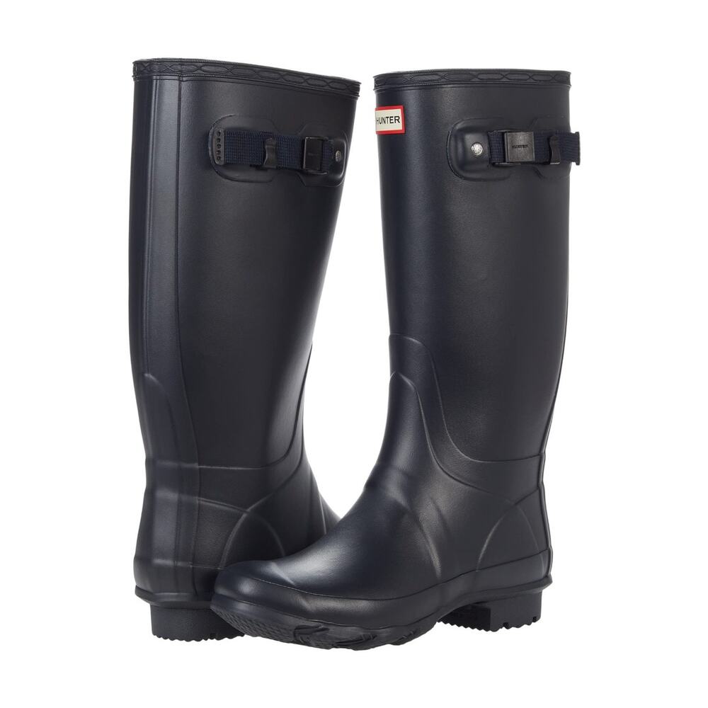 Hunter Womens Huntress Wide Rubber Pull On Boot Navy Blue Size 7 Rain Boot New